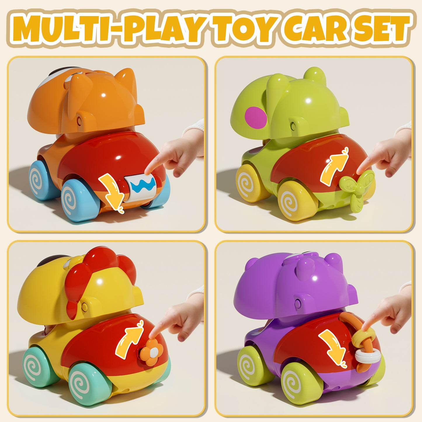 Toys for 1 Year Old Boys Gifts, 4pcs Baby Dinosaur Toy Cars 12 Month Car Toys, Cars for Girls 12-18 Months, Toy Cars For Toddlers for Infant 1 2 3 Year Old Girl 1st Birthday Gift