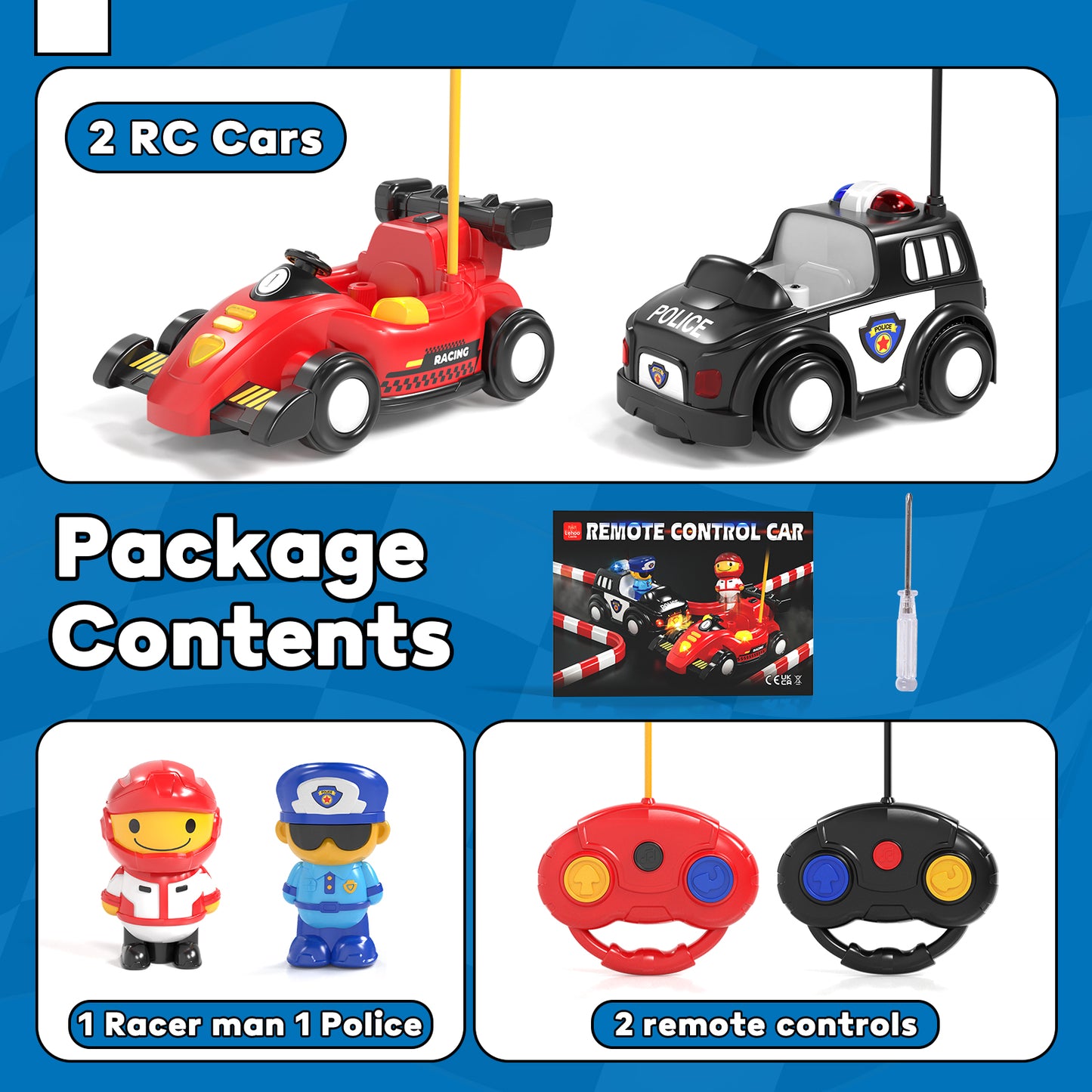 2 Pack Remote Control Cars for Toddlers Remote Control Toys, RC Race Car & Police Car for Kids with Light & Music, Ejector Battle Cars, RC Car Toys, Boy Toys, Gifts for Ages 3-5 Toddler Boys Girls