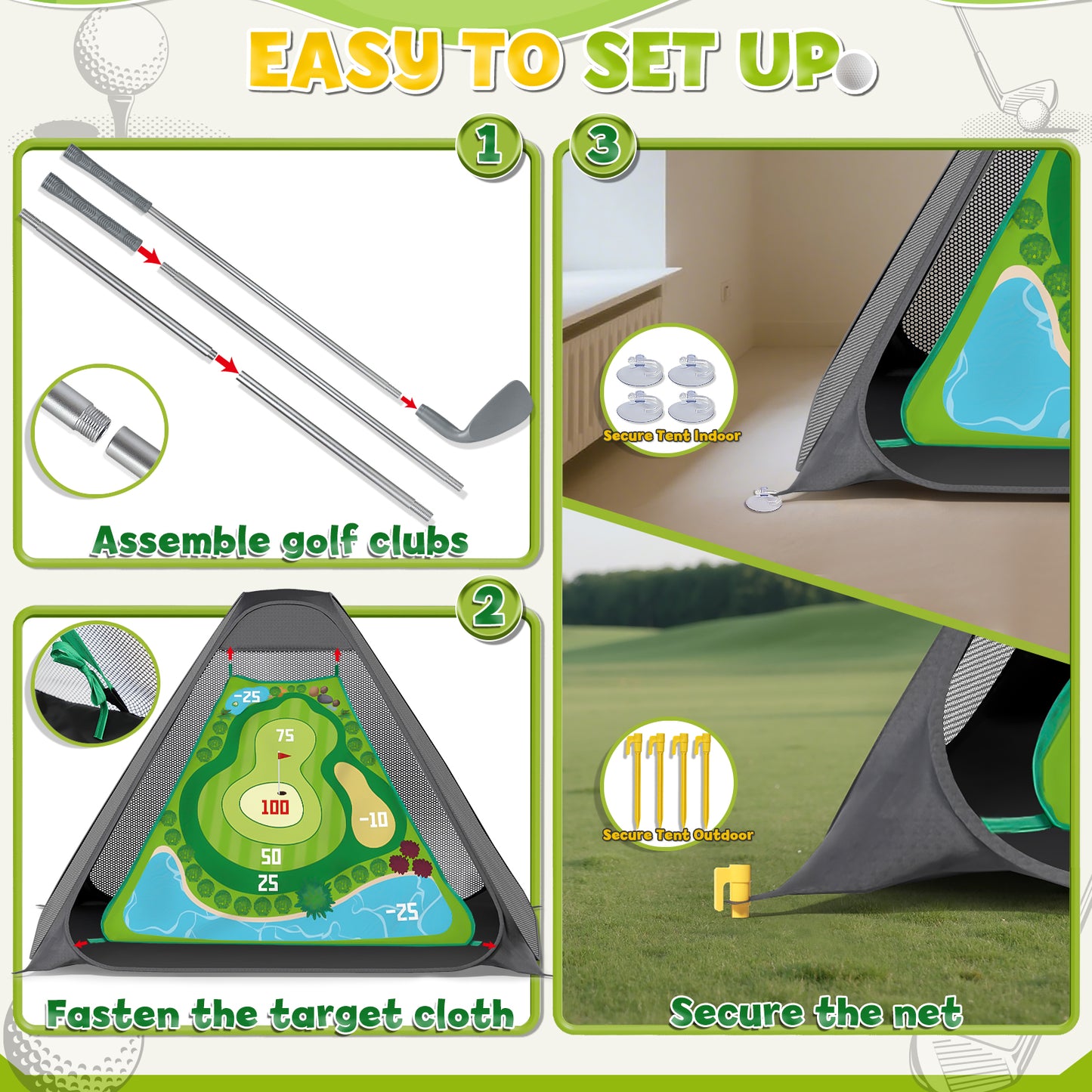 Kids Toy Golf Club Set with Golf Putting Mat, 3-5 Toddler Mini Golf Games, Indoor Outdoor Sport Toys Gifts for Boys Girls Aged 3 4 5 6