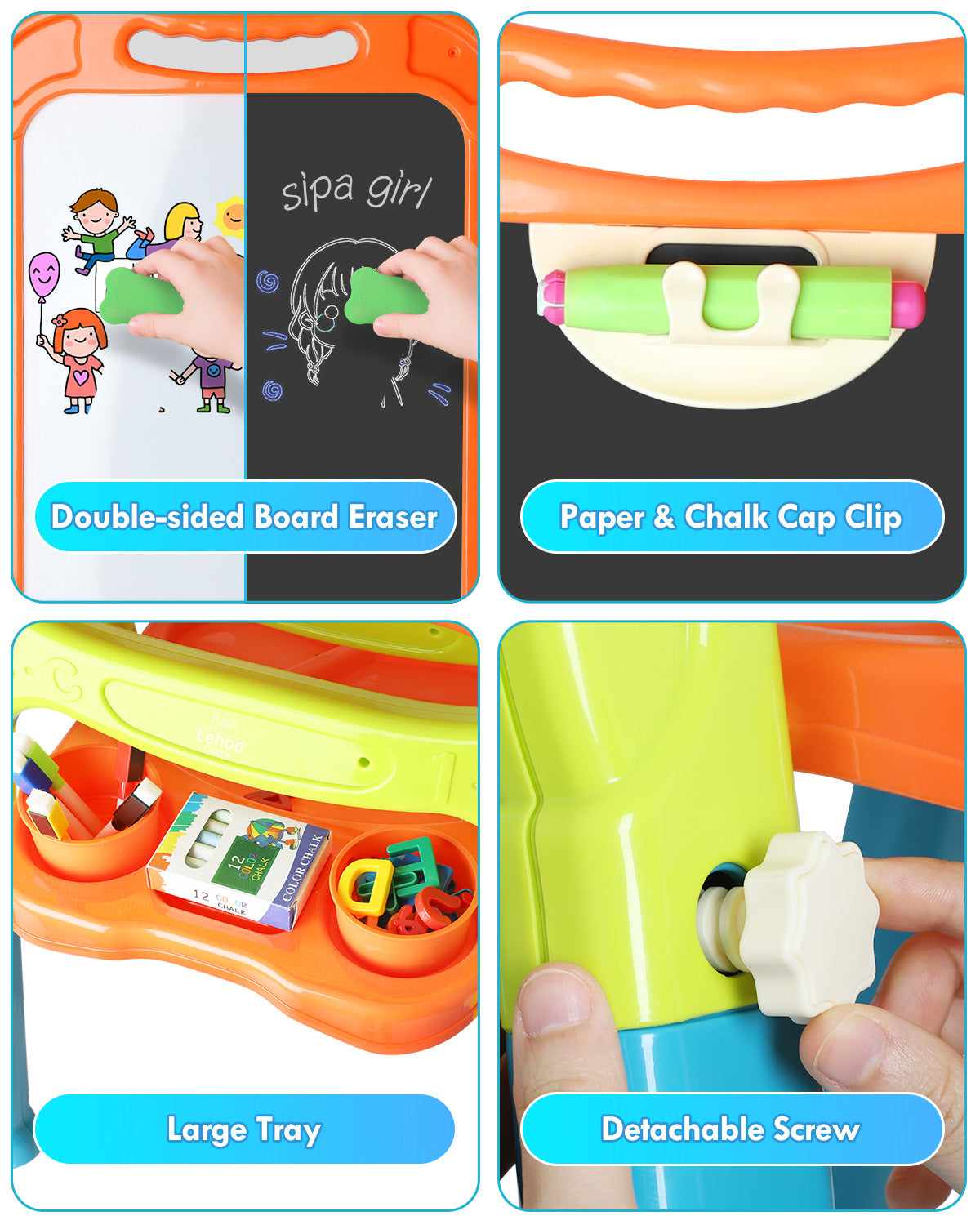 Easel for Kids, 4 in 1 Rotatable Double Sided Adjustable Standing Kids Art Easel Drawing Board White Board Chalkboard with Painting Accessories - Green