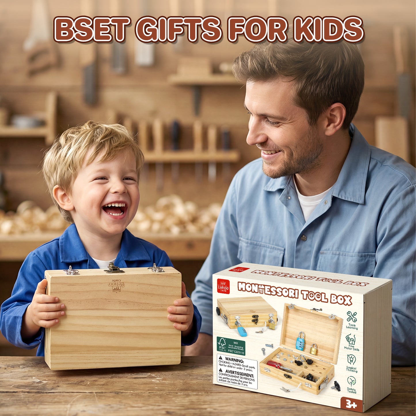 Wooden Montessori Toys for 3 Year Old, Busy Board Toys for 4 5 Year Old, Kid Tool Set for Toddlers, Educational Learning Toys, Screwdriver Board Set with Kinds of Locks & Tools, Gifts for Boys Girls