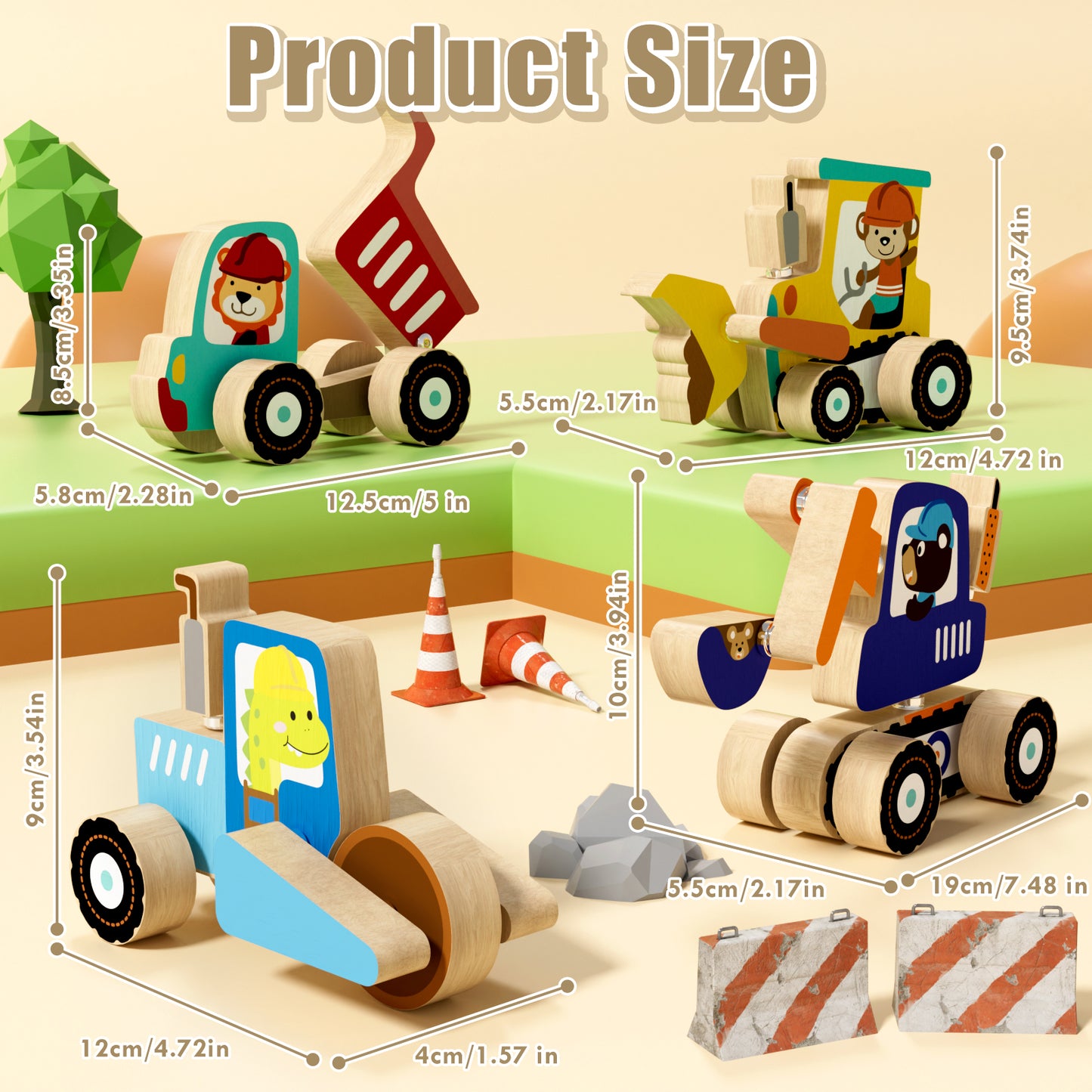 Toys for Boys 2 to 4 Years Old, Construction Vehicle Take Apart Toys Cars For Toddlers, Construction Toys for Boys 3 6 Years, Wooden Cars Toys, Learning Educational Toys for Kids Birthday Gifts
