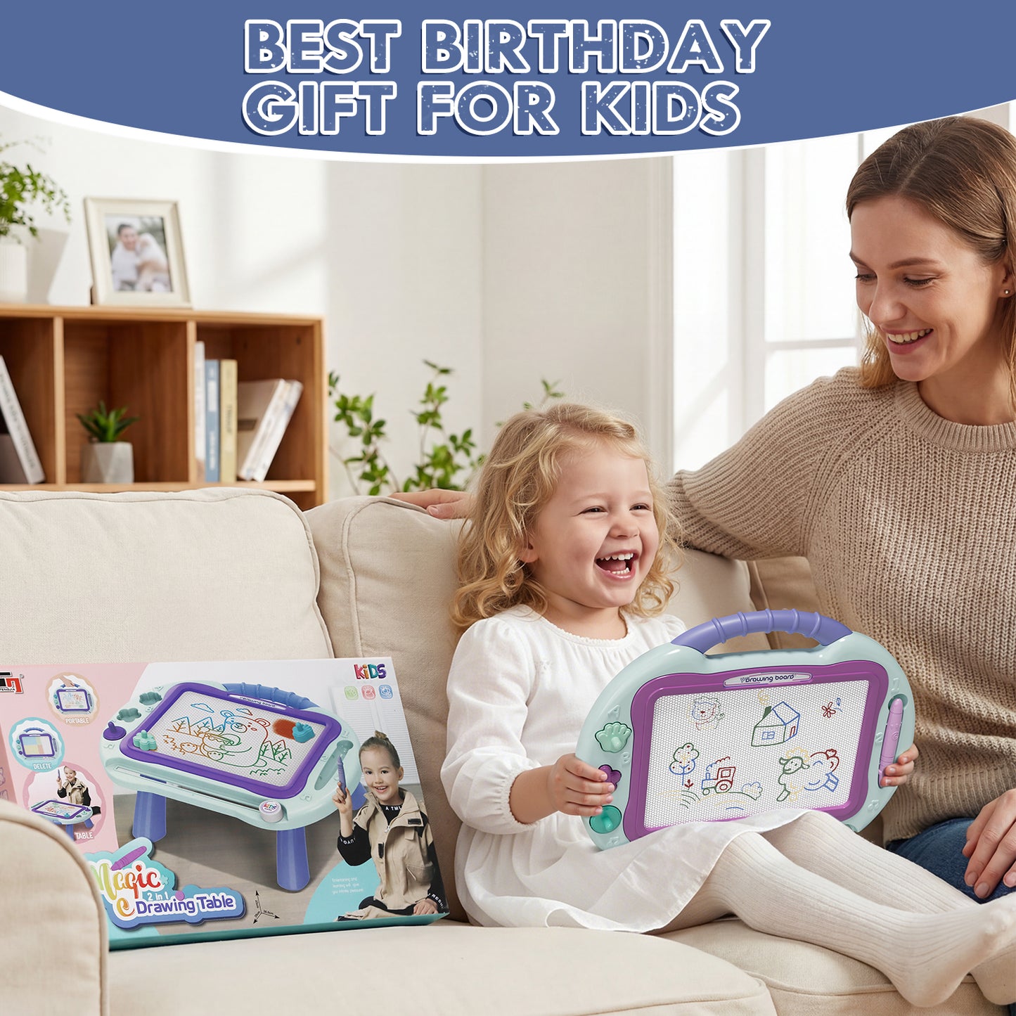 Magnetic Drawing Board, Toys for 2 Year Old Girls, Writing Board for Toddlers with 4 Stamps, Portable Doodle Board Pad, Learning Educational Toys for Toddlers 1 2 3 Year Old, Best Birthday Gifts