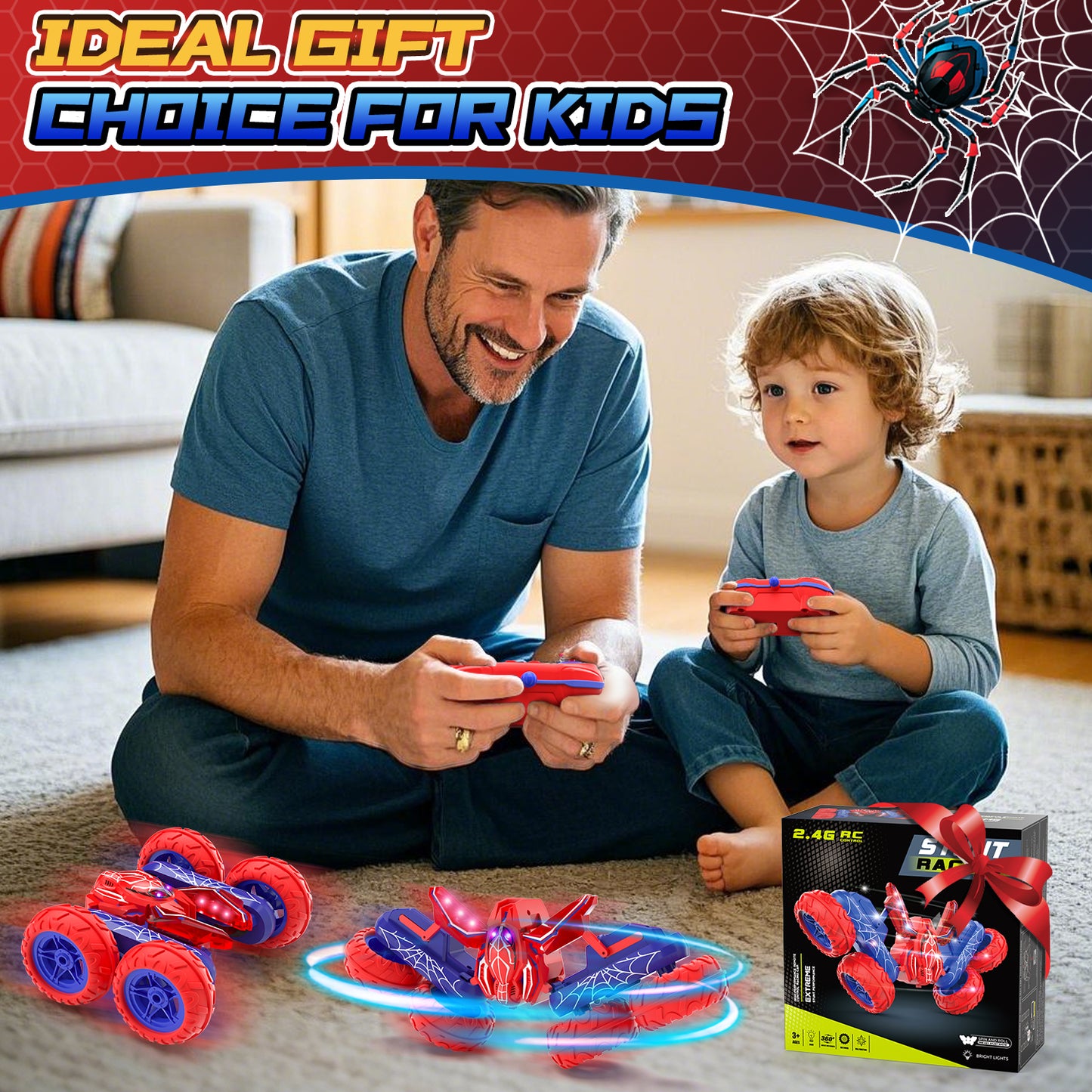 Remote Control Cars, RC Cars Toys for 5 6 7 8 9 10 Year Old Boys Girls, 2.4Ghz Fast Rotating RC Stunt Car, Double Sided Tornado Race Car with Lights for Boys Kids Age 8-12 Outdoor Toys Birthday Gifts