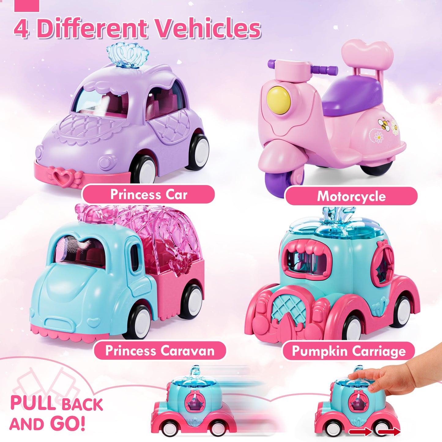 Toddler Girl Toys, Kids Toys for 2 Year Old Girl with Lights & Music, Toddler Toys Age 2 to 5 Girls, Toy Trucks Car for 2 3 4 5+ Years Old Girls 5 in 1 Car Carrier Toy Sets Birthday Christmas Gifts