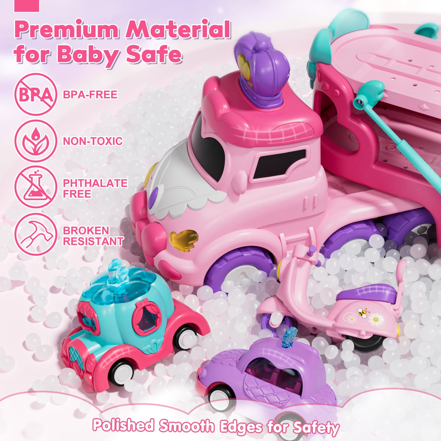 Toddler Girl Toys, Kids Toys for 2 Year Old Girl with Lights & Music, Toddler Toys Age 2 to 5 Girls, Toy Trucks Car for 2 3 4 5+ Years Old Girls 5 in 1 Car Carrier Toy Sets Birthday Christmas Gifts
