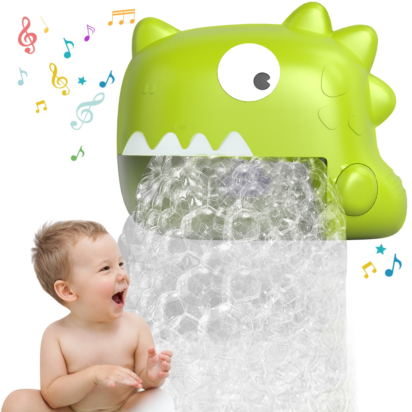 Bath Toys, Toddler Bath Bubble Machine, Bathtub Toy Dinosaur, Bubble Maker with 12 Songs, Bath Time Shower Bath Wall Toy for Boys Girls - Green