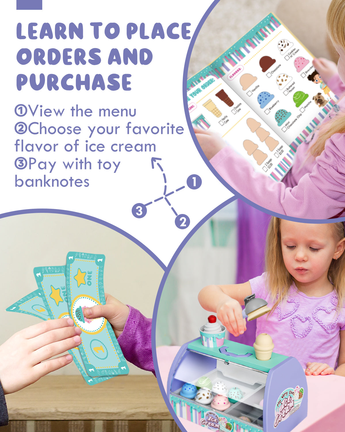 Ice Cream Toy Play Set for Kids, Pretend Play Food Accessories Best Gift for 3 4 5 6 Year Old Girl or Boy