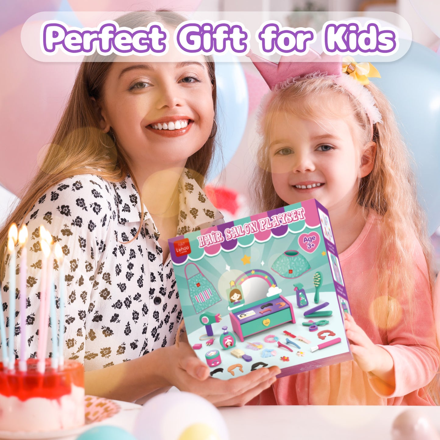 Kids Vanity Sets for Girls, Toddler Vanity Set, 32 PCS Wooden Kids Hair Salon Playset, Hairdressing Pretend Playset, Barber Pretend Hair Styling Set with Apron/Hair Dryer/Hair Accessories for Age 3+