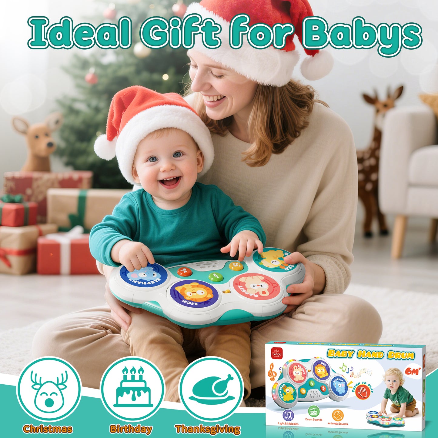 Kids Drum Set for Toddlers 1-3, Drum Set Toys for 1 2 3 Year Old Musical Toys, Animal Montessori Toys for 1 Year Old, Learning Educational Developmental Baby Toys 12-18 Mouth