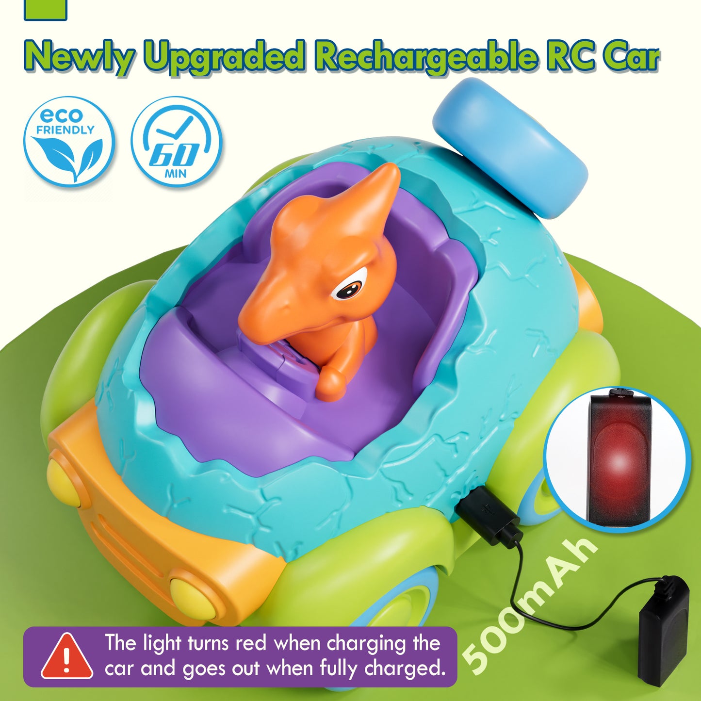 Remote Control Car for Toddlers, Rechargeable RC Cars for Toddler Toys 2-3, Dinosaur Toys for Ages 2-4 with Lights & Music, 2 3 4 Year Old Boy Toys