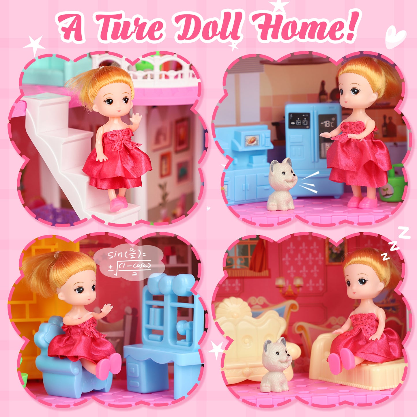 12 Room Doll House - Toys for 3 Year Old Girl Dream Dollhouse Playhouse with LED Lights Furniture and Accessories, Pretend Play kit Doll House for Princess Age 3 4 5 6 7