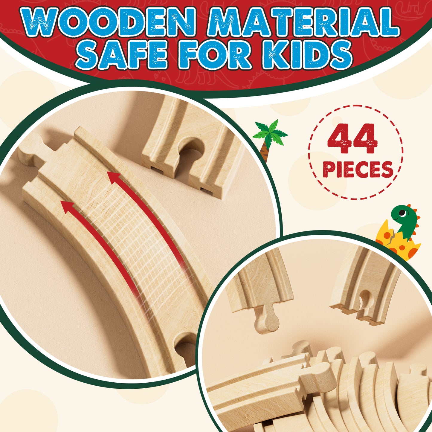 Train Set, Wooden Train Set for Kids, Train Toys for Toddlers, Toy Train with Train Tracks, Wooden Dinosaur Toys for Kids 2 3 4 5+ Years Old, Great Gift for Boys Girls - Compatible with Thomas Trains