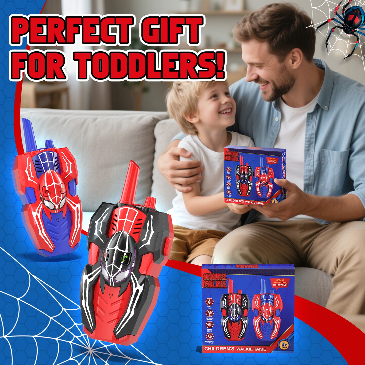 Walkie Talkies for Kids 2 Pack, Two Way Radios, Spider Kids Walkie Talkies for Boys Girls, Boy Toy Age 5 to 7, Outdoor Toys for Kids 3-12 Years Old Birthday Christmas Gifts