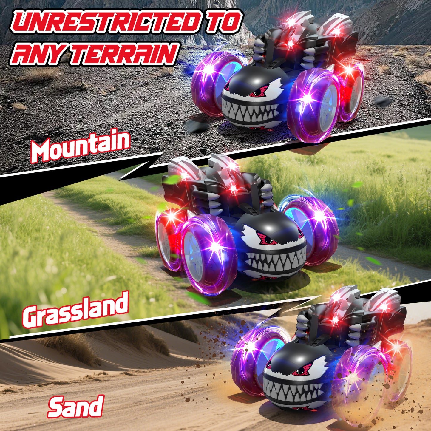 Remote Control Cars, RC Cars Toys for Boys 3 4 5 6 7 8 9 10 Year Old Girls Boys, 2.4Ghz Fast Stunt with Cool Lights for Boys Kids Age 5-7 Outdoor Toys Birthday Christmas Gifts