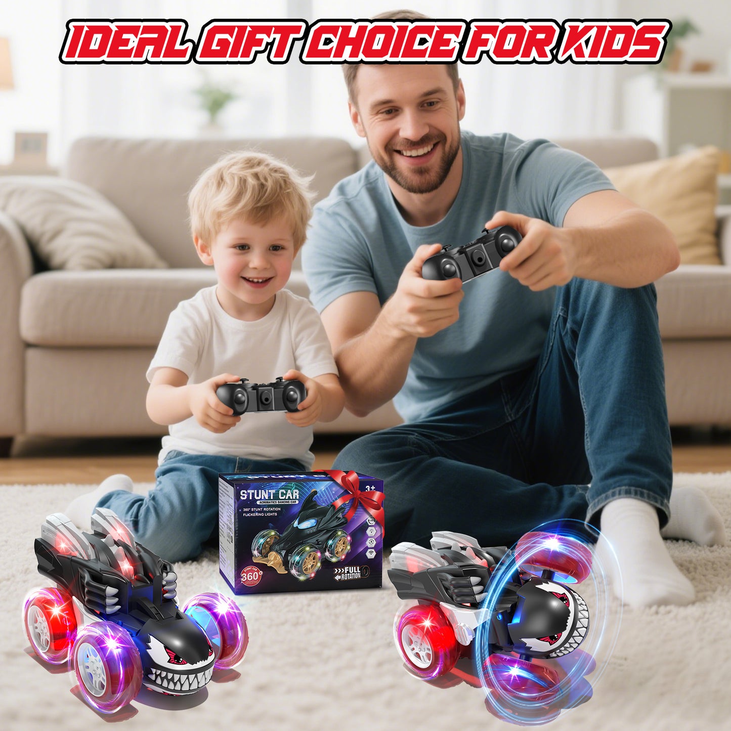 Remote Control Cars, RC Cars Toys for Boys 3 4 5 6 7 8 9 10 Year Old Girls Boys, 2.4Ghz Fast Stunt with Cool Lights for Boys Kids Age 5-7 Outdoor Toys Birthday Christmas Gifts