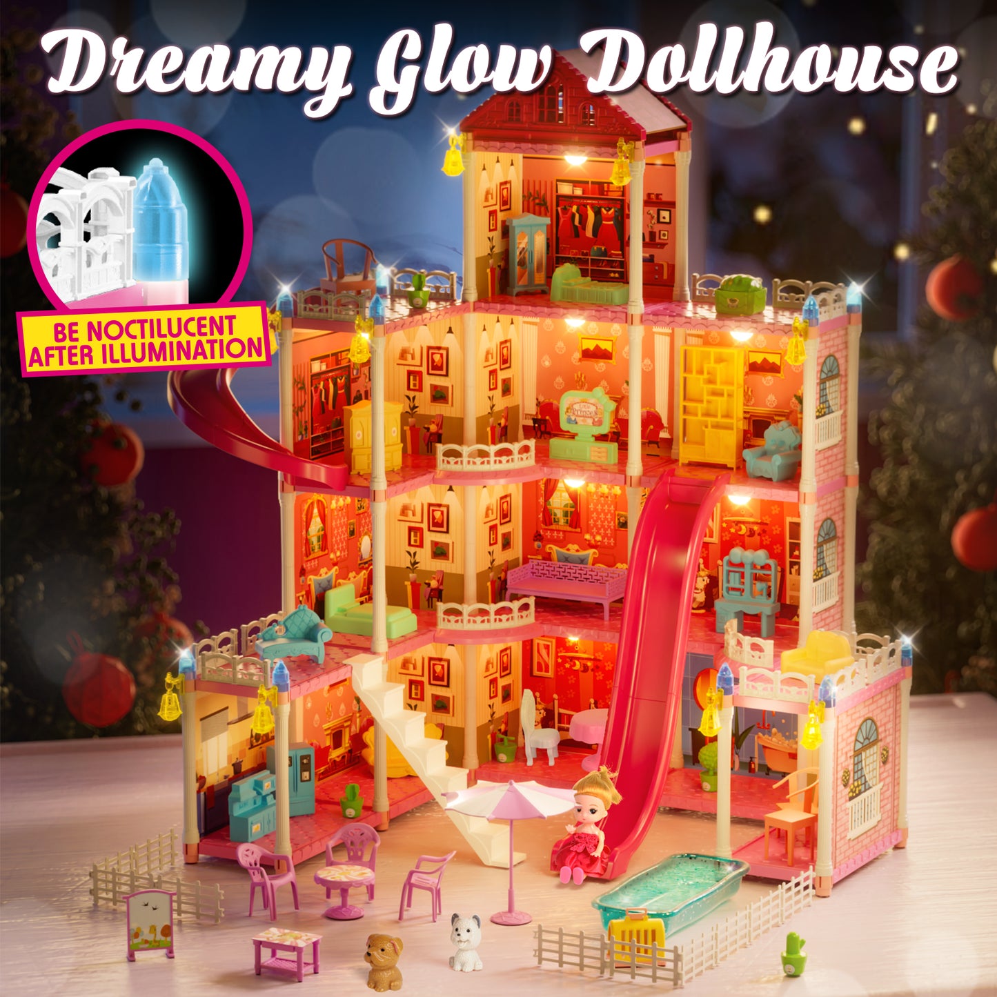12 Room Doll House - Toys for 3 Year Old Girl Dream Dollhouse Playhouse with LED Lights Furniture and Accessories, Pretend Play kit Doll House for Princess Age 3 4 5 6 7