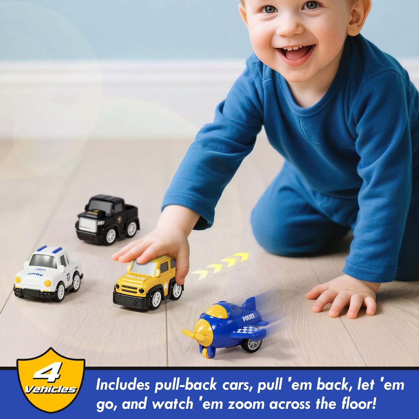 Toys for 2 Year Old Boy, Police Truck Toys Cars with Lights & Sounds, Toy Trucks Car for Boys 2 3 4 5 Years Old, 5 in 1 Toddler Carrier Truck Toy with 4 Pull Back Cars, Best Birthday Christmas Gifts