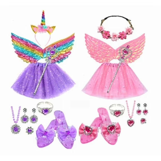 Princess Dress Up Toddler Girl Toys, Dress Up for Girls 3 4 5 6 Year Old, Princess Toys for Toddler Girls, Upgraded with Wings, Include Jewelry, Shoes, Princess Wand... Birthday Gift for Girls