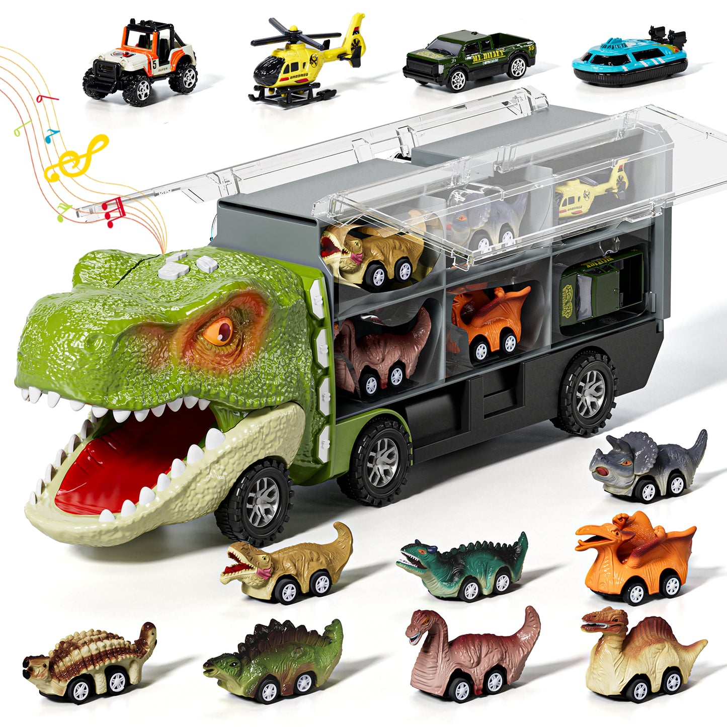Dinosaur Toys Trucks for Toddlers, Boy Toys Car for Toddlers 2 3 4 5+ Years Old, Transport Truck with 12 Pull Back Cars, 13 in 1 Car Carrier Truck Toy Sets, Best Birthday Christmas Gifts