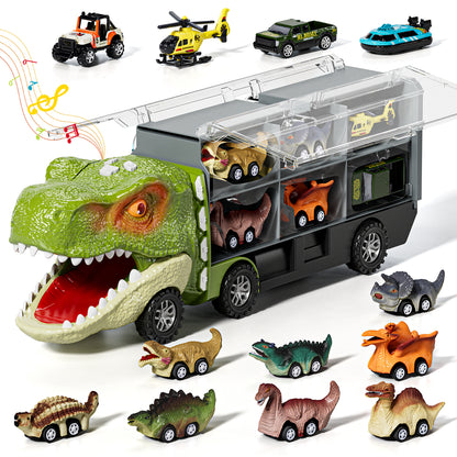Dinosaur Toys Trucks for Toddlers, Boy Toys Car for Toddlers 2 3 4 5+ Years Old, Transport Truck with 12 Pull Back Cars, 13 in 1 Car Carrier Truck Toy Sets, Best Birthday Christmas Gifts