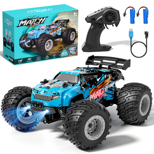 Remote Control Trucks, 1:18 4WD RC Cars, Remote Control Monster Truck with Cool Light, Rechargeable 15+Km/H Off-Road RC Car for Kids, Boy Toys for Age 5 7 10, Best Gift for Toddler Boys
