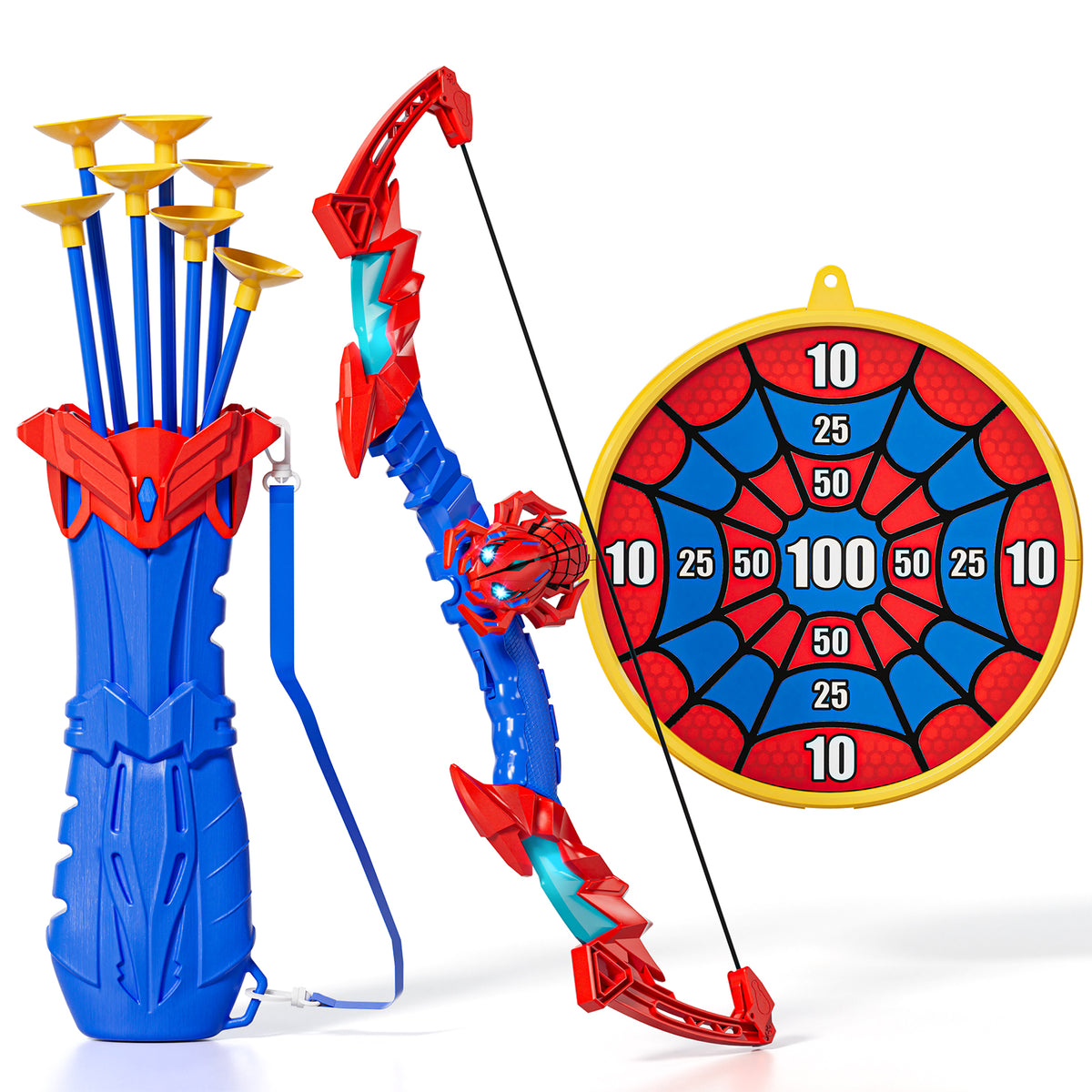 Bow and Arrow Set for Kids, LED Light Up Archery Toy Set with 10 Suction Cup Arrows, Target & Quiver, Indoor and Outdoor Toys for Kids, Best Gift for Boys Girls Ages 5-12, Spider