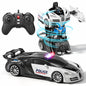 Remote Control Cars, Police Car Toy, Transform RC Cars, Transforming Toys with Cool Light, 360° Rotation One Button Deformation Car Toy, Birthday Gifts for Boys 5-7 8-12 Years Old
