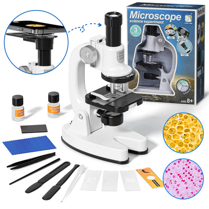 Microscope for Kids, 200X-1200X Kids Educational Toys Optical Compound Biological Microscope, Science Kits for Kids, Beginner Microscope Kit with Phone Adapter & Slides, Gift for Boys Girls Age 6+