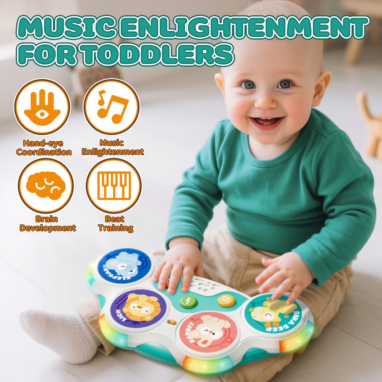 Kids Drum Set for Toddlers 1-3, Drum Set Toys for 1 2 3 Year Old Musical Toys, Animal Montessori Toys for 1 Year Old, Learning Educational Developmental Baby Toys 12-18 Mouth