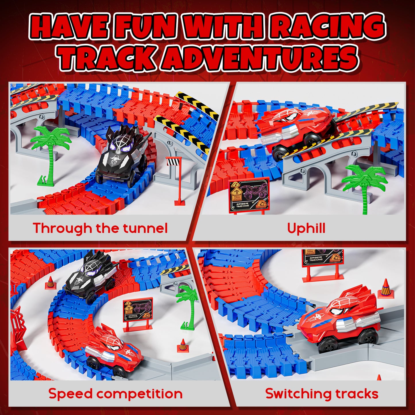 Race Car Track Set, Spider Toys for Boys 3-5, 212 PCS Race Track for Boys with 2 Spider Cars Toys, Car Race Track for Toddlers 3 4 5 6 Years Old, Mini Monster Truck for Boys Girls Birthday Gifts