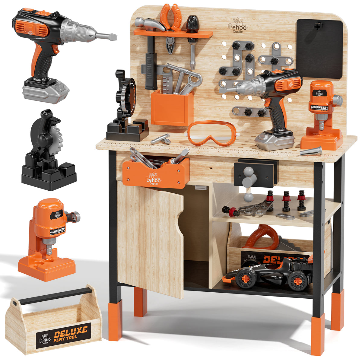 KWANITHINK Kids Wooden Tool Bench, Kids Workbench with Drill and 40+ Piece Tool Set, Wooden Construction Workbench Toy with Pretend Play Tools, DIY Building Activity Set for Boys Girls Ages 3-6