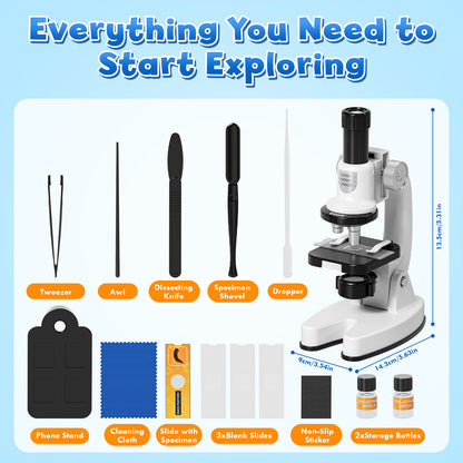 Microscope for Kids, 200X-1200X Kids Educational Toys Optical Compound Biological Microscope, Science Kits for Kids, Beginner Microscope Kit with Phone Adapter & Slides, Gift for Boys Girls Age 6+