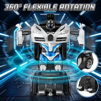 Remote Control Cars, Police Car Toy, Transform RC Cars, Transforming Toys with Cool Light, 360° Rotation One Button Deformation Car Toy, Birthday Gifts for Boys 5-7 8-12 Years Old