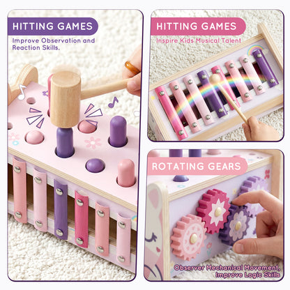 Wooden Montessori Toys for 1 Year Old, Hammering Pounding Toy with Xylophone, Educational Learning Toys, Baby Activity Toys for 1 2 3 Year Old, Preschool Toys, Birthday Gifts (Unicorn)