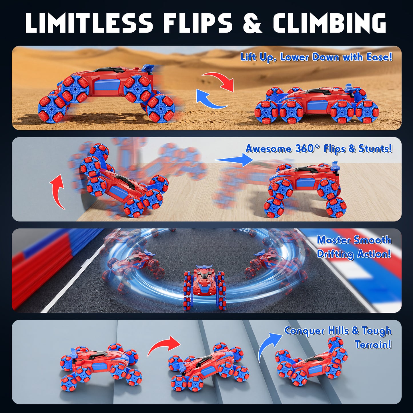 Remote Control Cars, 8WD RC Car Toys for 8-12 Year Old, Boys Toy Car, 2.4Ghz Fast Stunt, Transform Drift Stunt Cars with Lights & Spray, Outdoor Toys, Perfect Birthday Christmas Gift