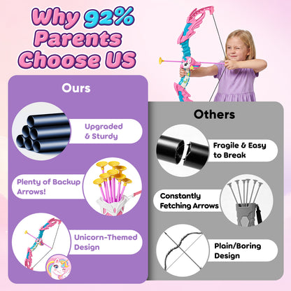 Bow and Arrow Set for Kids, LED Light Up Archery Toy Set with 10 Suction Cup Arrows, Target & Quiver, Indoor and Outdoor Toys for Kids, Best Gift for Boys Girls Ages 5-12, Unicorn