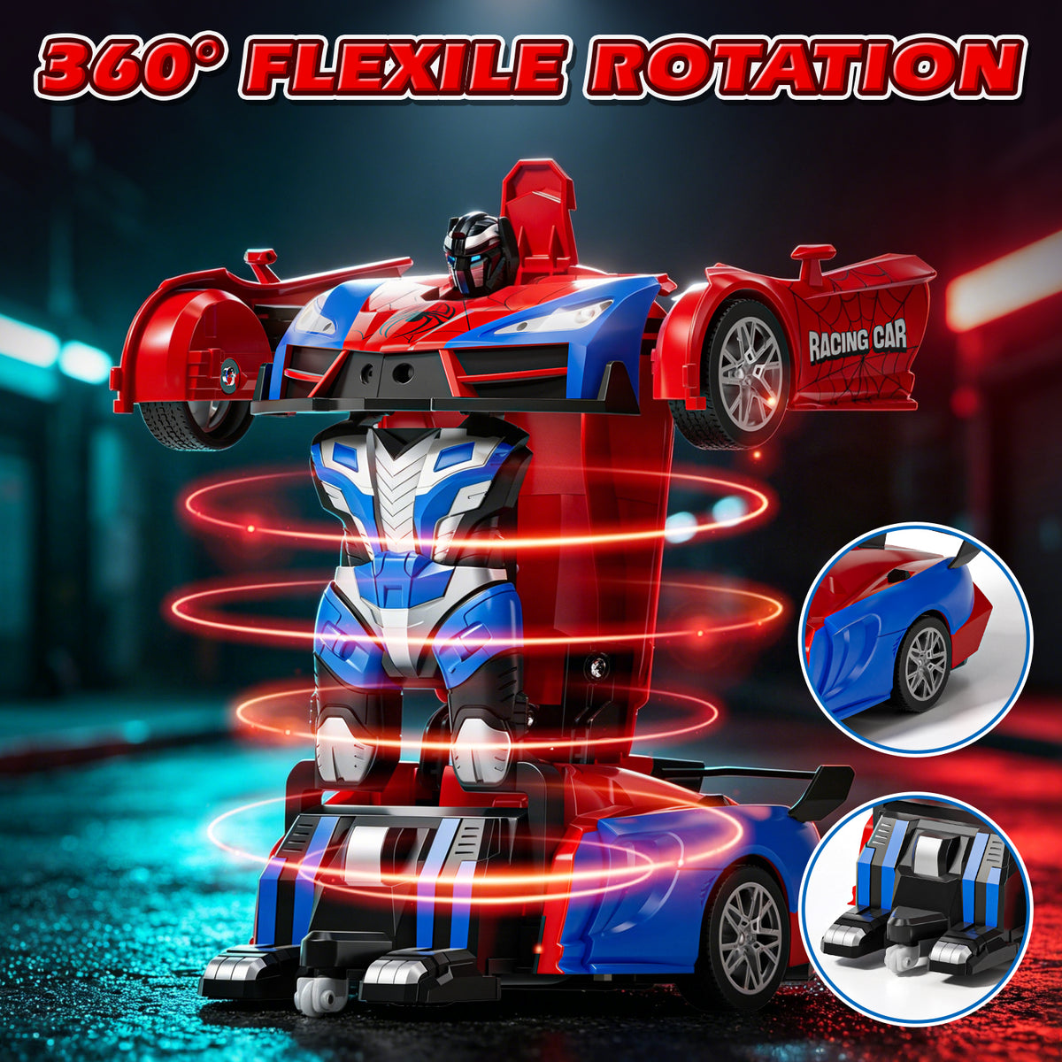 Remote Control Cars, Spider Transform RC Cars, Transforming Toys with Cool Light, 360° Rotation One Button Deformation Car Toy, Birthday Gifts for Boys 5-7 8-12 Years Old