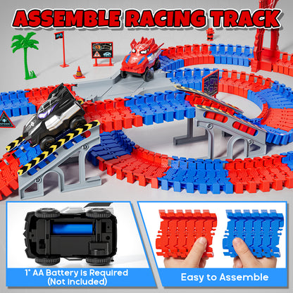 Race Car Track Set, Spider Toys for Boys 3-5, 212 PCS Race Track for Boys with 2 Spider Cars Toys, Car Race Track for Toddlers 3 4 5 6 Years Old, Mini Monster Truck for Boys Girls Birthday Gifts