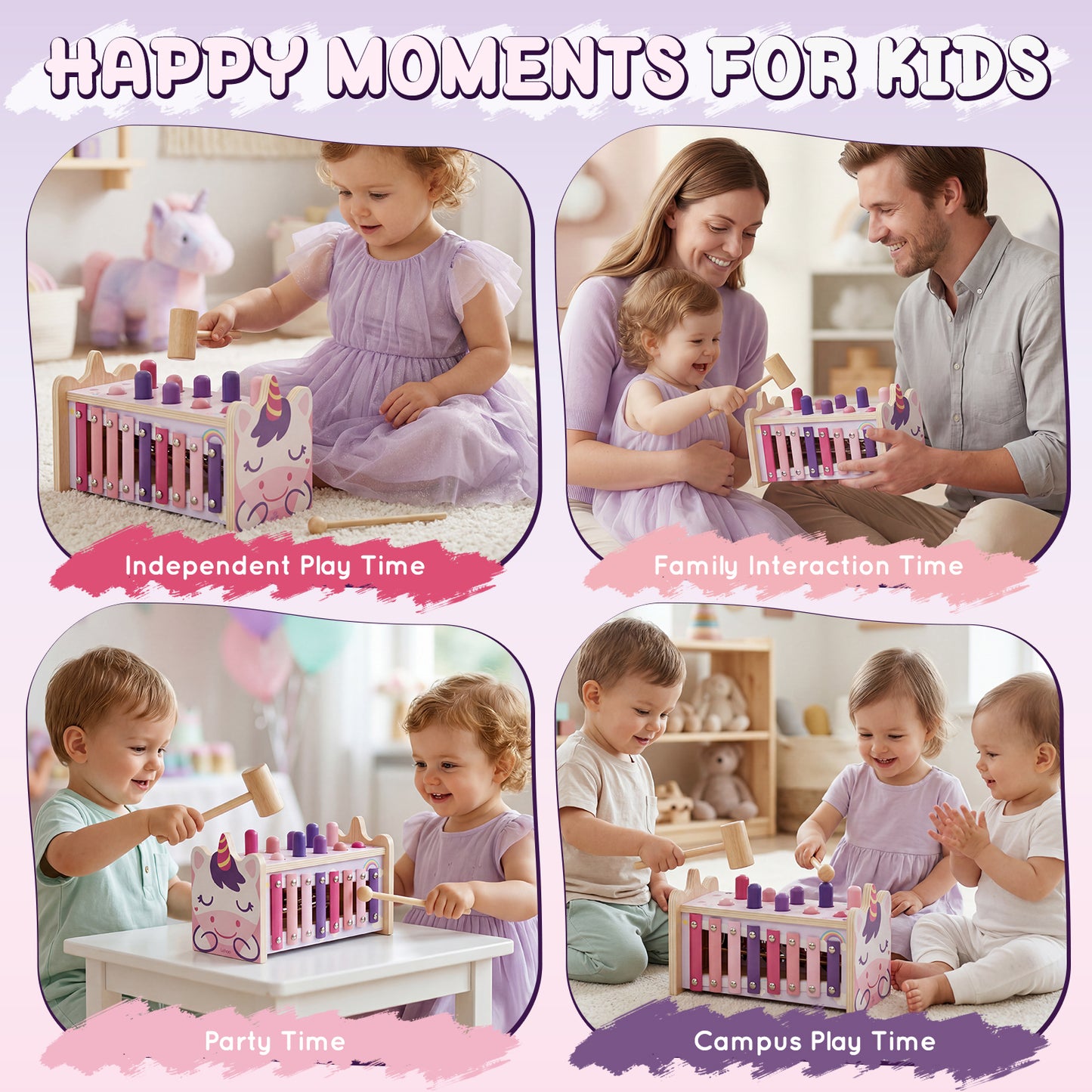 Wooden Montessori Toys for 1 Year Old, Hammering Pounding Toy with Xylophone, Educational Learning Toys, Baby Activity Toys for 1 2 3 Year Old, Preschool Toys, Birthday Gifts (Unicorn)