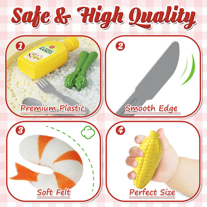 Play Food Sets, Kitchen Toys Food for Kids, Kitchen Play, Pretend Play, Fake Food Toys, Include Steak & Bread & Pasta, Preschool Learning Toddler Toys, Best Gifts for Girls Boys