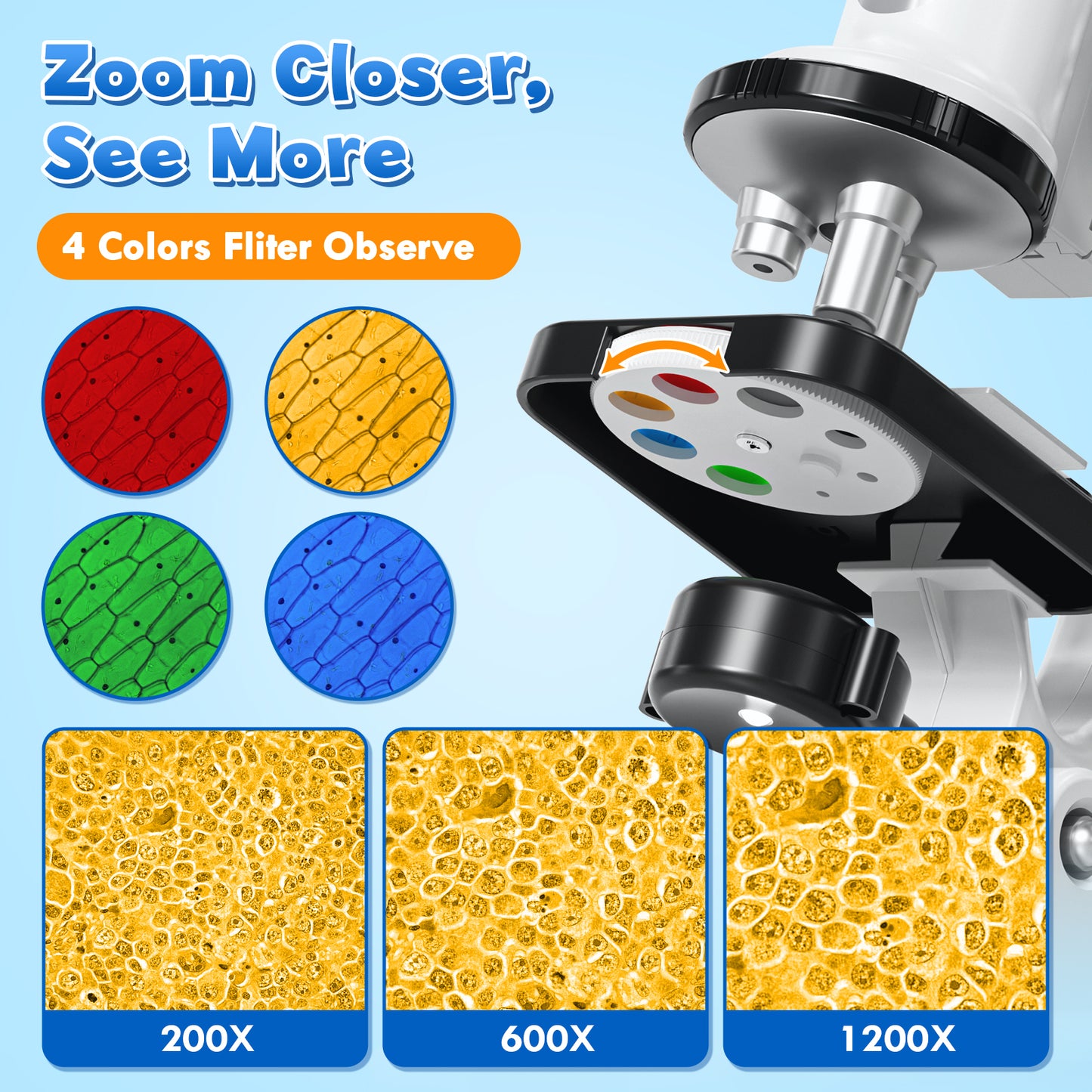 Microscope for Kids, 200X-1200X Kids Educational Toys Optical Compound Biological Microscope, Science Kits for Kids, Beginner Microscope Kit with Phone Adapter & Slides, Gift for Boys Girls Age 6+