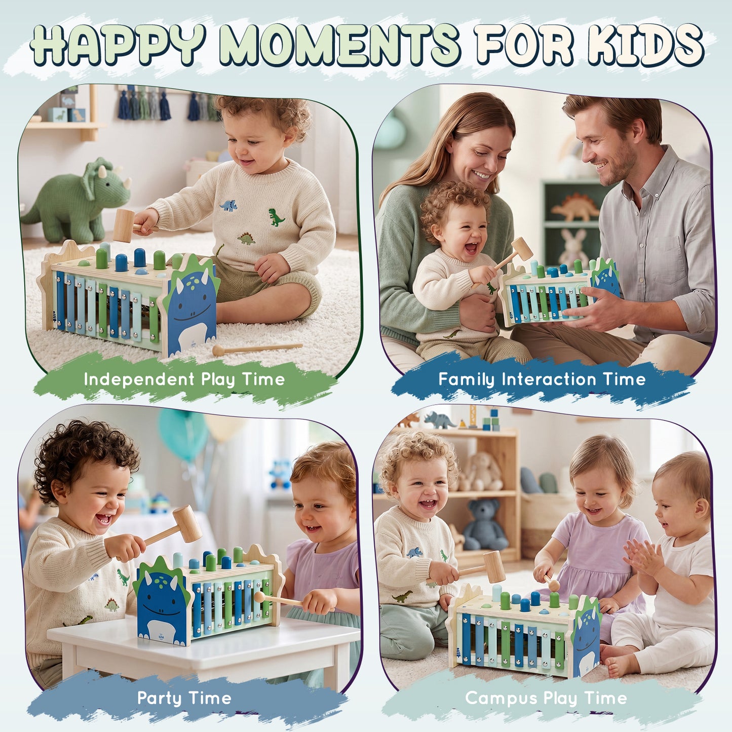 Wooden Montessori Toys for 1 Year Old, Hammering Pounding Toy with Xylophone, Educational Learning Toys, Baby Activity Toys for 1 2 3 Year Old, Preschool Toys, Birthday Gifts (Dinosaur)