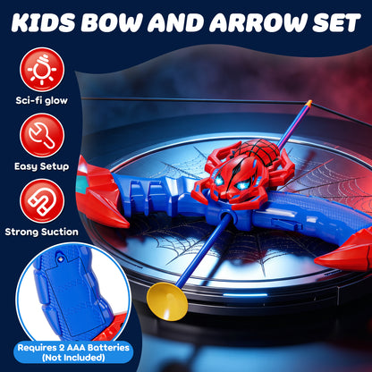 Bow and Arrow Set for Kids, LED Light Up Archery Toy Set with 10 Suction Cup Arrows, Target & Quiver, Indoor and Outdoor Toys for Kids, Best Gift for Boys Girls Ages 5-12, Spider