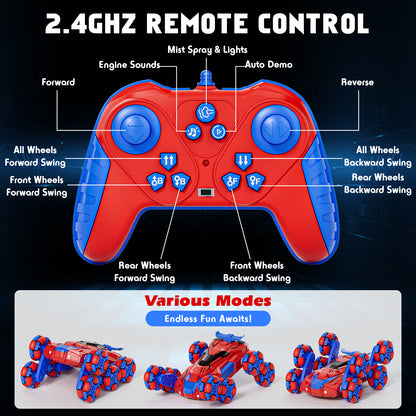 Remote Control Cars, 8WD RC Car Toys for 8-12 Year Old, Boys Toy Car, 2.4Ghz Fast Stunt, Transform Drift Stunt Cars with Lights & Spray, Outdoor Toys, Perfect Birthday Christmas Gift