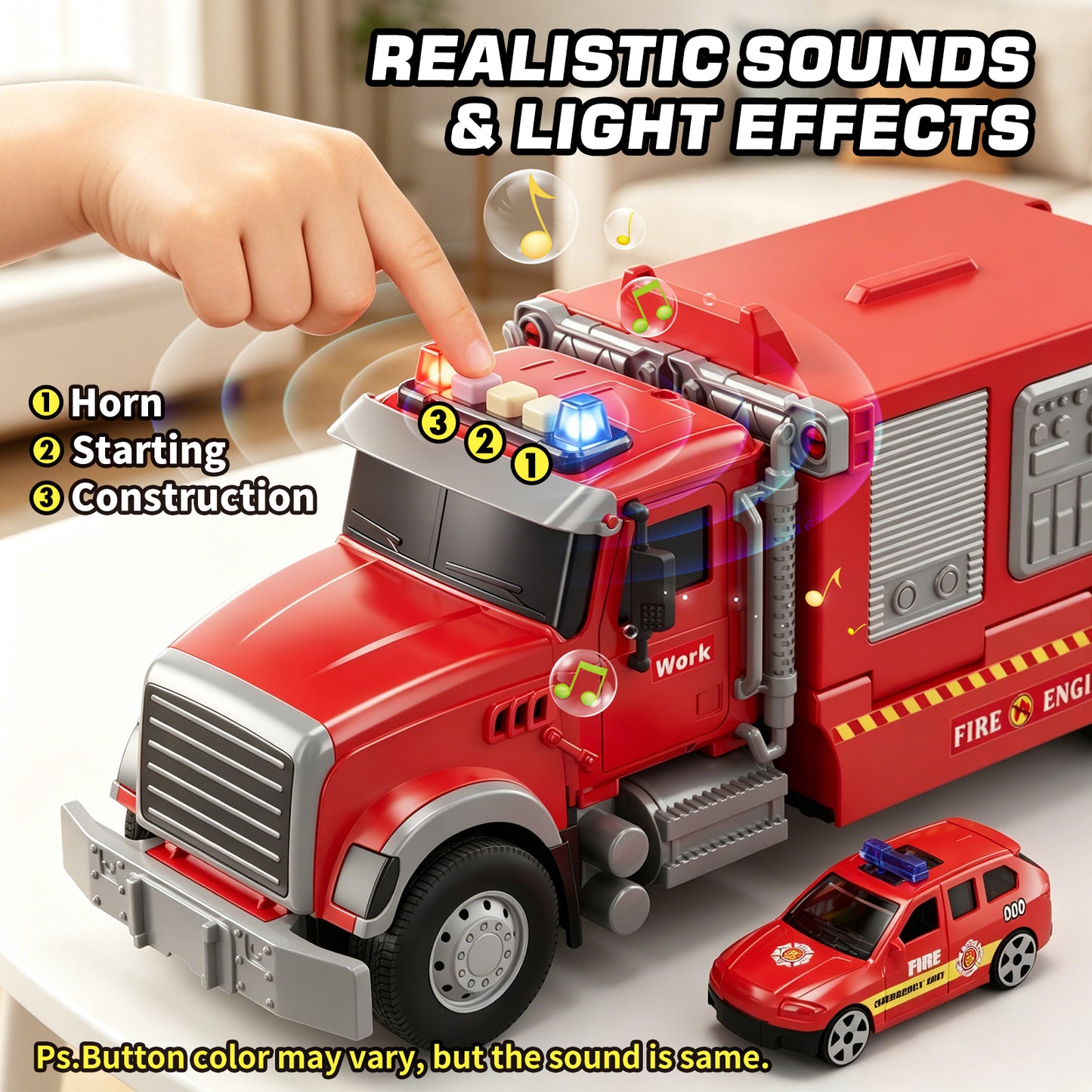 Toy Trucks for Boys 2 3 6 Years, Fire Truck Toys for Toddlers with Lights, Include Ejection Mode, Powerful Storage, Rescue Aerial Ladder, Water Pipes, 4 Alloy Vehicles, Best Birthday Christmas Gifts