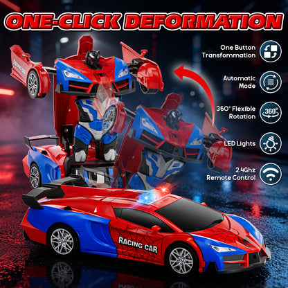 Remote Control Cars, Spider Transform RC Cars, Transforming Toys with Cool Light, 360° Rotation One Button Deformation Car Toy, Birthday Gifts for Boys 5-7 8-12 Years Old