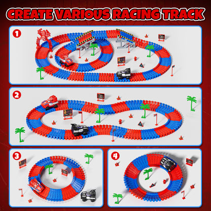 Race Car Track Set, Spider Toys for Boys 3-5, 212 PCS Race Track for Boys with 2 Spider Cars Toys, Car Race Track for Toddlers 3 4 5 6 Years Old, Mini Monster Truck for Boys Girls Birthday Gifts
