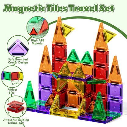 Mini Magnetic Tiles, Travel Magnetic Tiles 54 PCS Magnetic Blocks, Montessori Learning Toys for 3 to 4 Year, Magnetic Construction Toys for Toddlers 3-6 Years Old, Travel Toys for Boys Girls