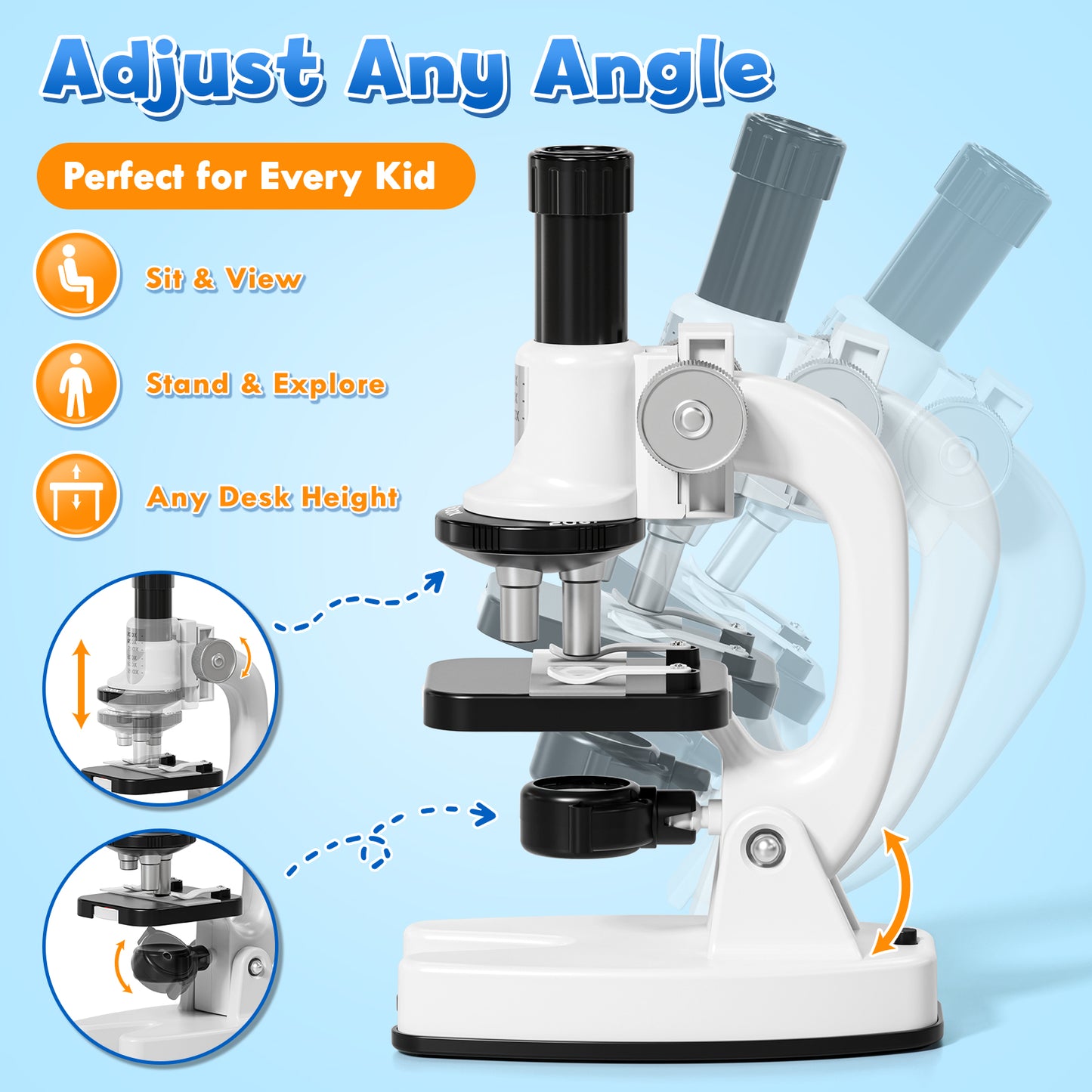 Microscope for Kids, 200X-1200X Kids Educational Toys Optical Compound Biological Microscope, Science Kits for Kids, Beginner Microscope Kit with Phone Adapter & Slides, Gift for Boys Girls Age 6+
